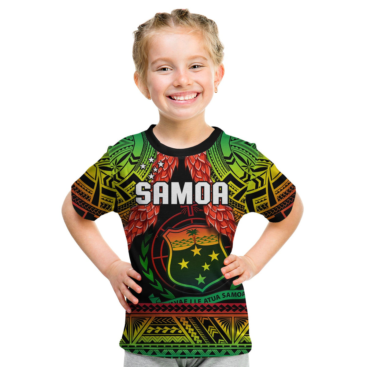 (Custom Text And Number) Samoa Rugby Polo Shirt KID Teuila Torch Ginger Gradient Style LT14 - Polynesian Pride