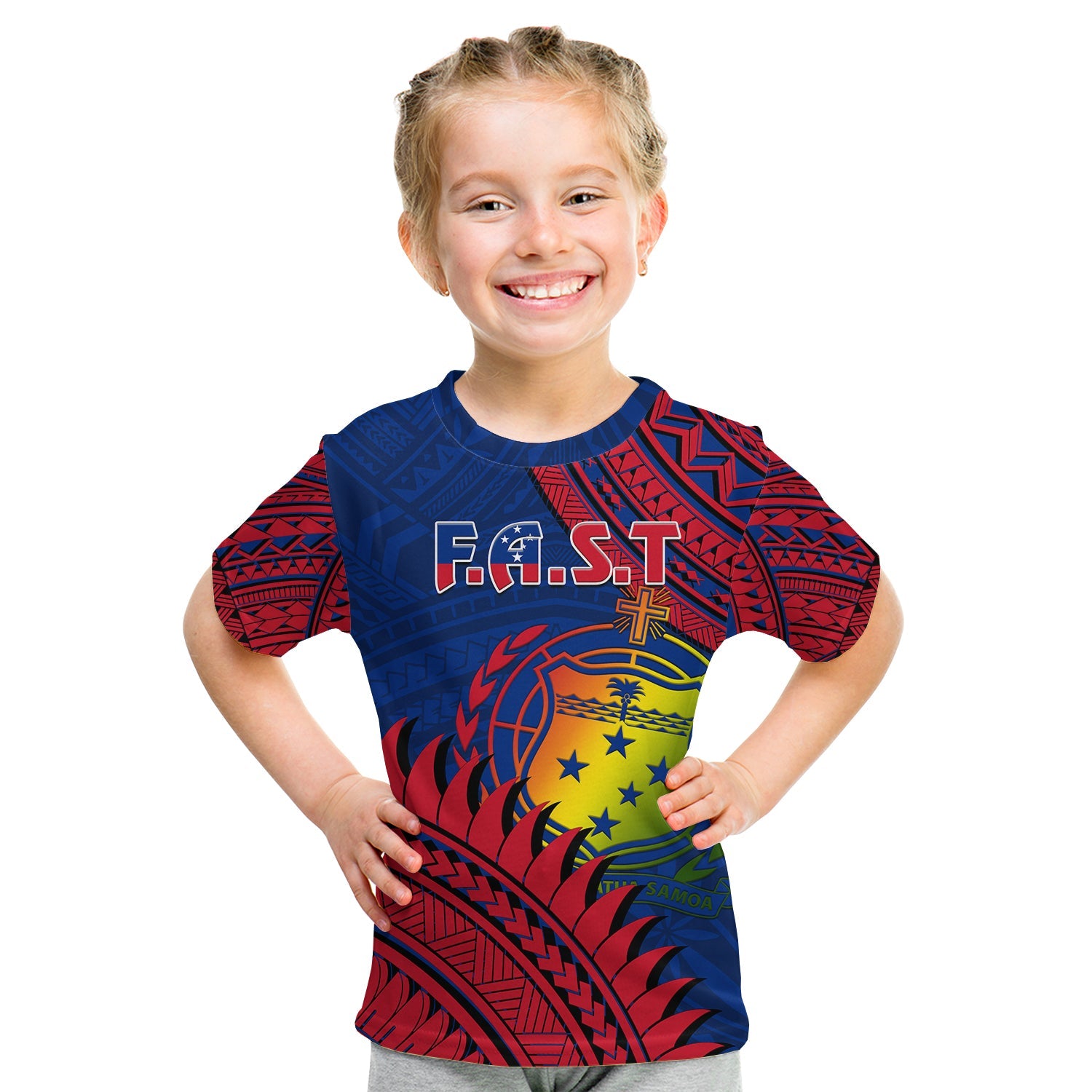 F.A.S.T Samoa T Shirt KID Samoan Coat Of Arms Polynesian Pattern LT14 - Polynesian Pride