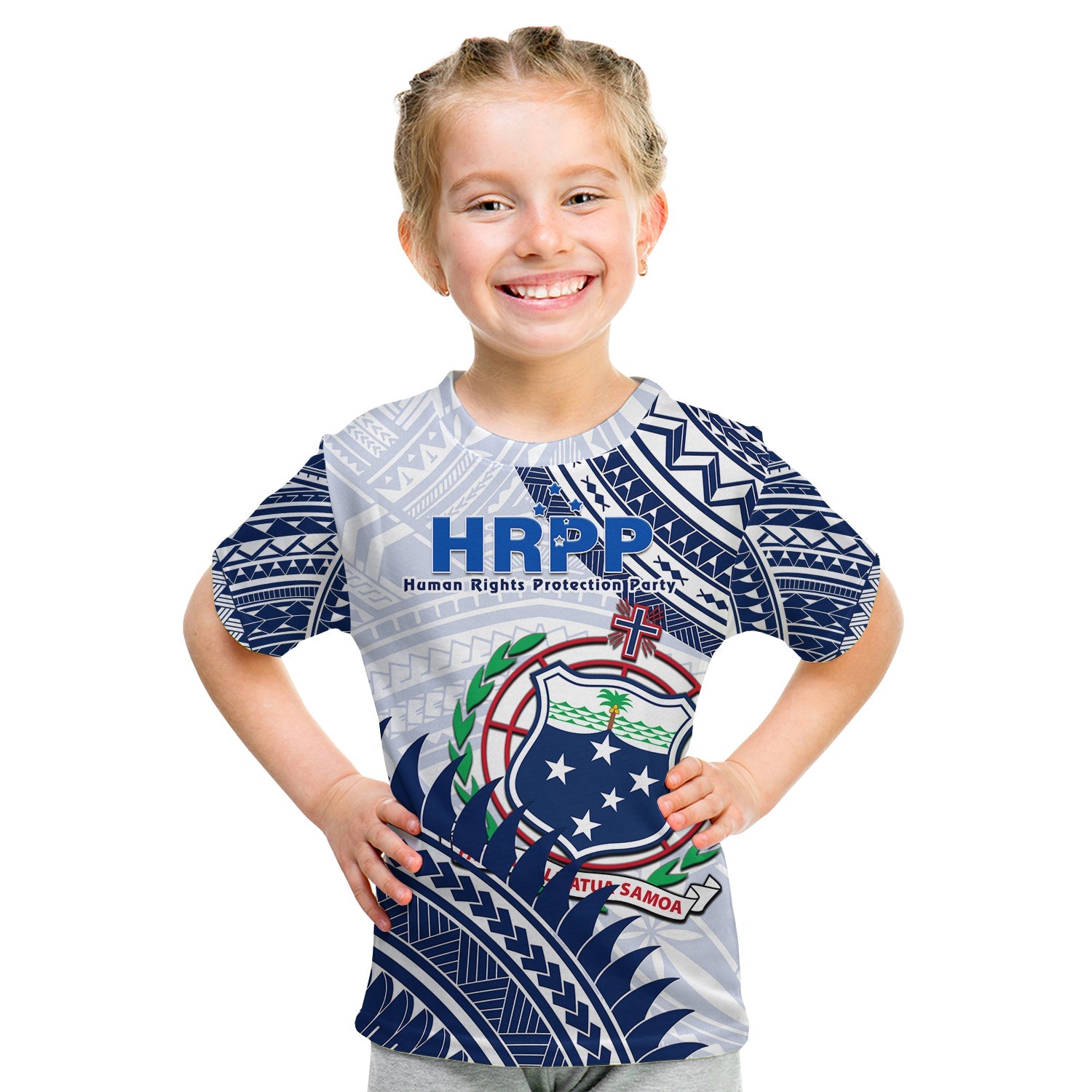 HRPP Samoa T Shirt KID Samoan Coat Of Arms Polynesian Pattern LT14 - Polynesian Pride