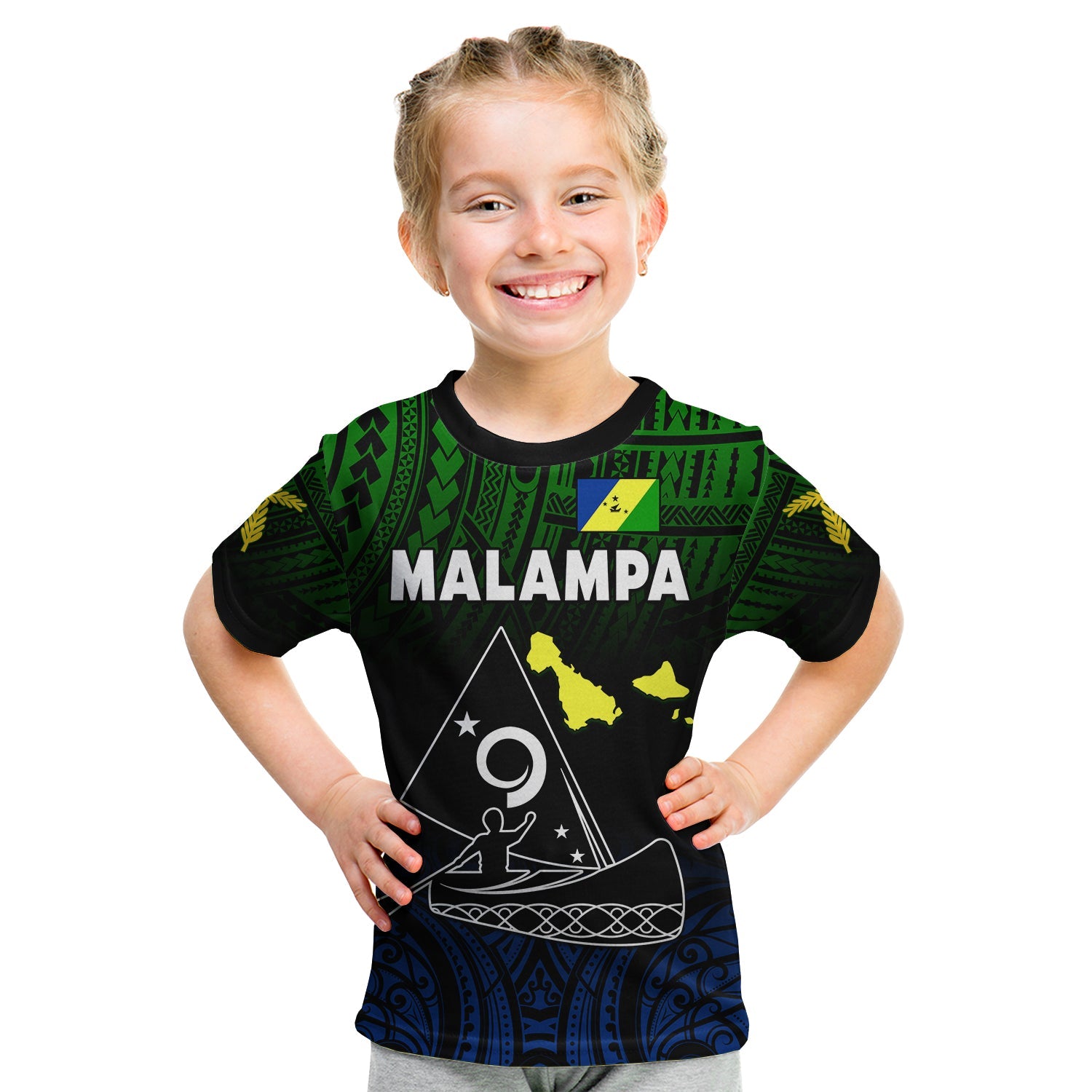 Malampa Province T Shirt KID Native Canoe Mix Vanuatu Pig Tusk Black Version LT14 - Polynesian Pride