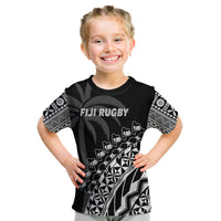 (Custom Text and Number) Fiji Rugby T Shirt Fijian Cibi Dance Tapa Pattern Black LT14 - Polynesian Pride