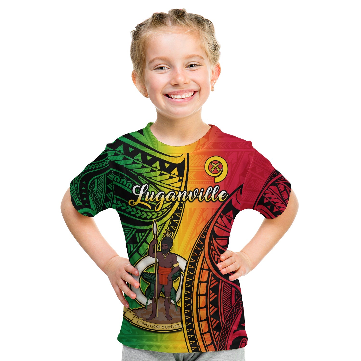Vanuatu T Shirt KID Luganville Polynesian Reggae Coat Of Arms LT14 - Polynesian Pride