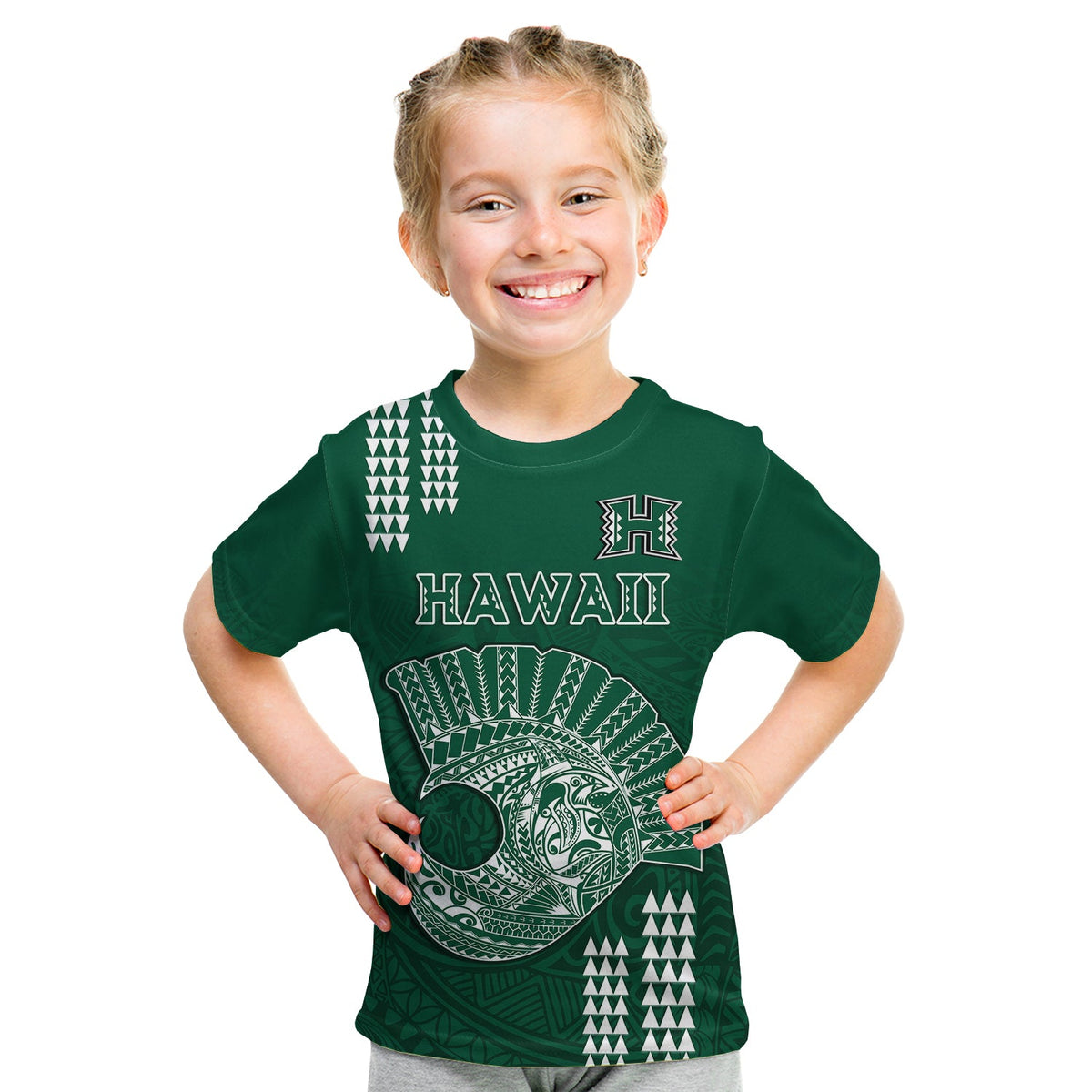 (Custom Text And Number) Hawaii Football T Shirt KID Kakau Rainbow Warriors Helmet LT14 - Polynesian Pride