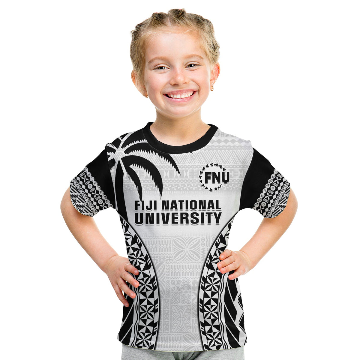 Fiji University T Shirt National Fijian Tapa Pattern White LT14 - Polynesian Pride