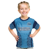 Fiji University T Shirt KID National Fijian Tapa Pattern Blue LT14 Youth XL Size14 - Polynesian Pride