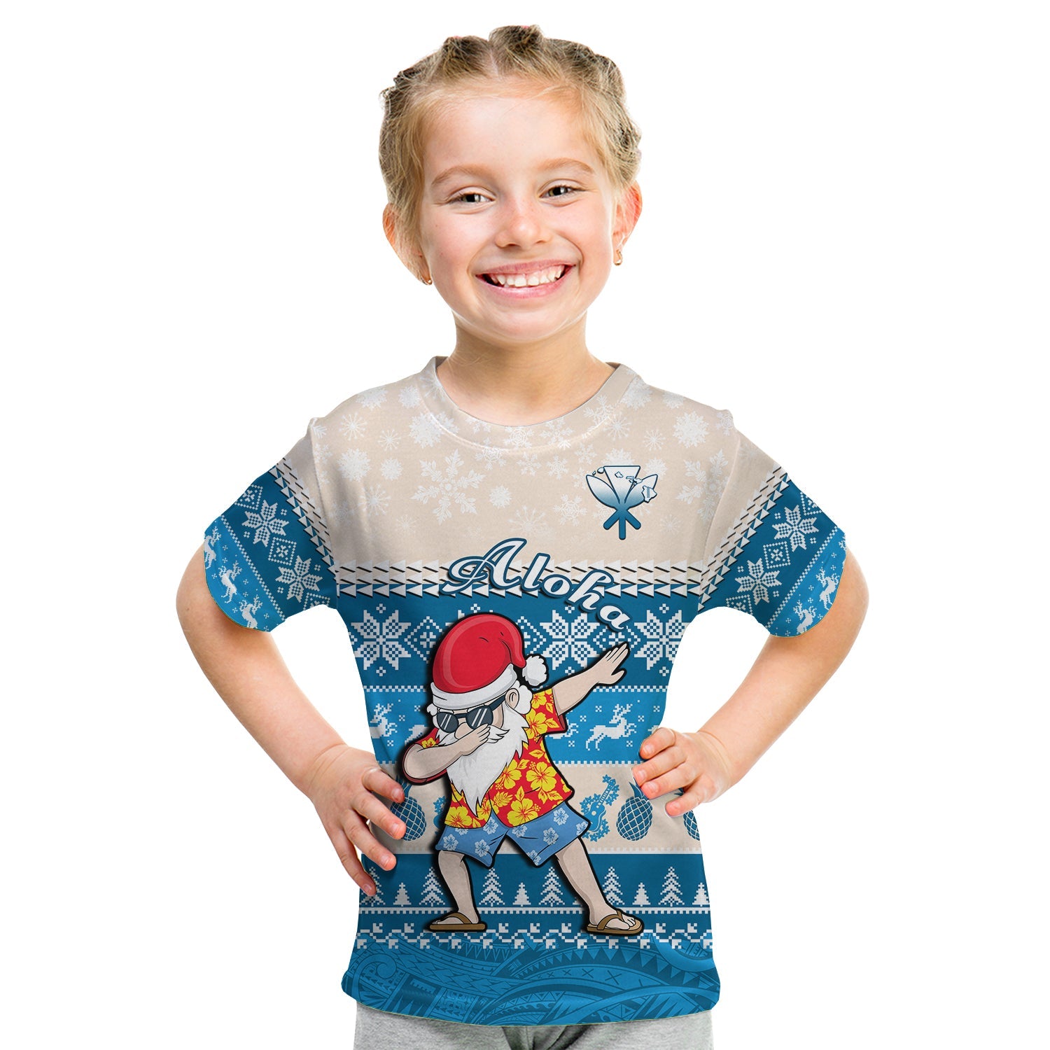 (Custom Personalised) Hawaii Mele Kalikimaka T Shirt KID Dabbing Santa Blue Merry Christmas LT14 - Polynesian Pride