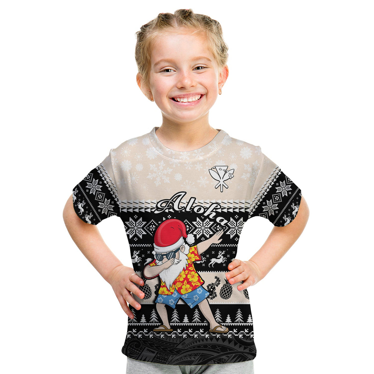 Hawaii Mele Kalikimaka T Shirt KID Dabbing Santa Black Merry Christmas LT14 - Polynesian Pride