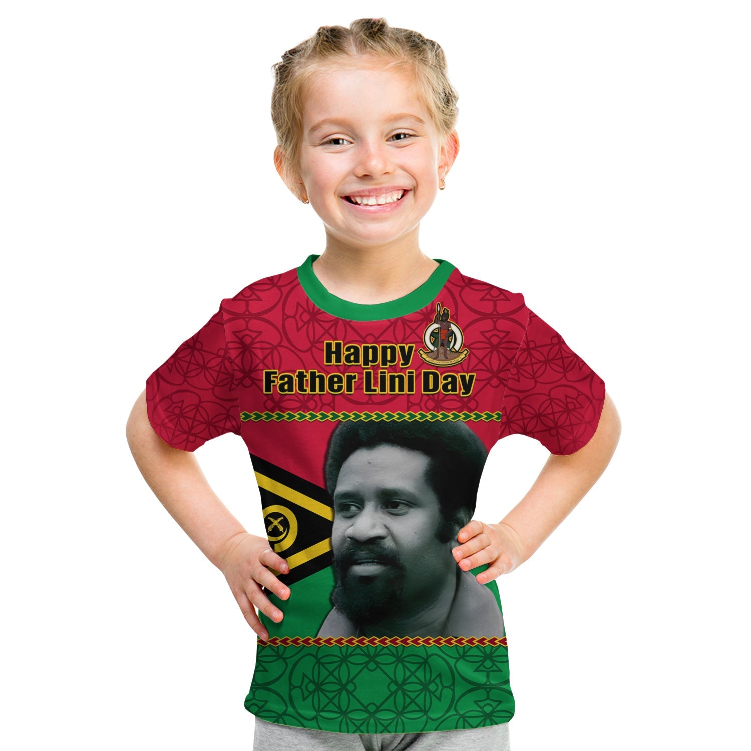 Vanuatu T Shirt KID Vanuatuan Flag Sand Drawing Happy Father Lini Day LT14 - Polynesian Pride