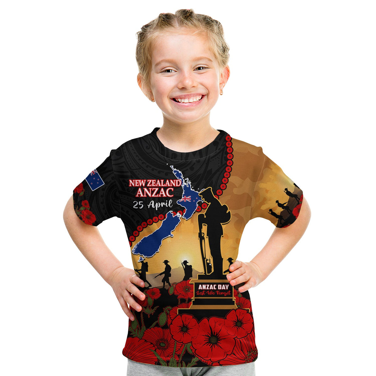 Custom New Zealand Anzac T Shirt Maori Camouflage Mix Poppies We Will Remember Them LT14 - Polynesian Pride