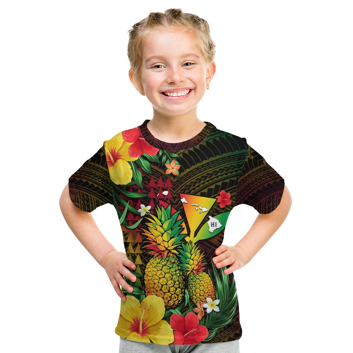 (Custom Personalised) Hawaii T Shirt KID Pineapple Mix Kakau Reggae Kanaka LT14 - Polynesian Pride