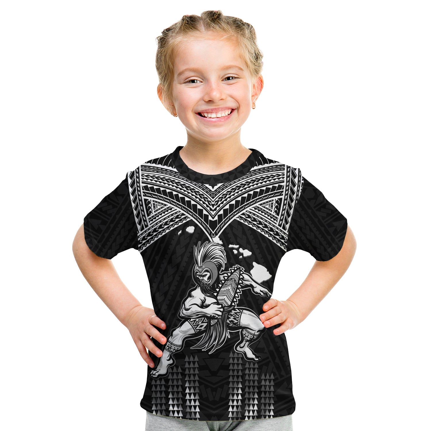 (Custom Personalised) Hawaii T Shirt KID Hawaiian Warrior With Weapon Polynesian Ver.01 LT14 - Polynesian Pride