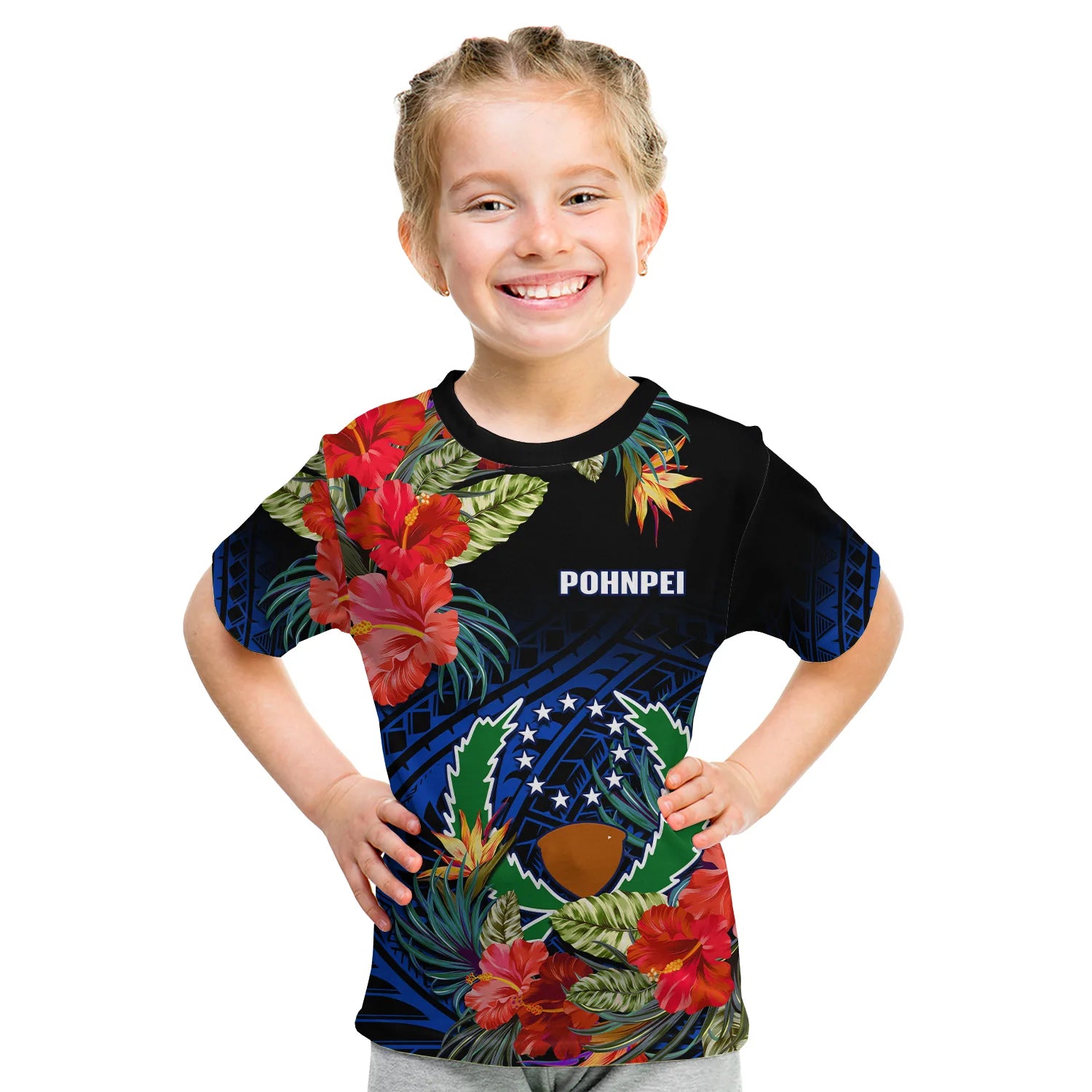 (Custom Personalised) Pohnpei State T Shirt KID FSM Hibiscus Flowers Mix Polynesian LT14 - Polynesian Pride