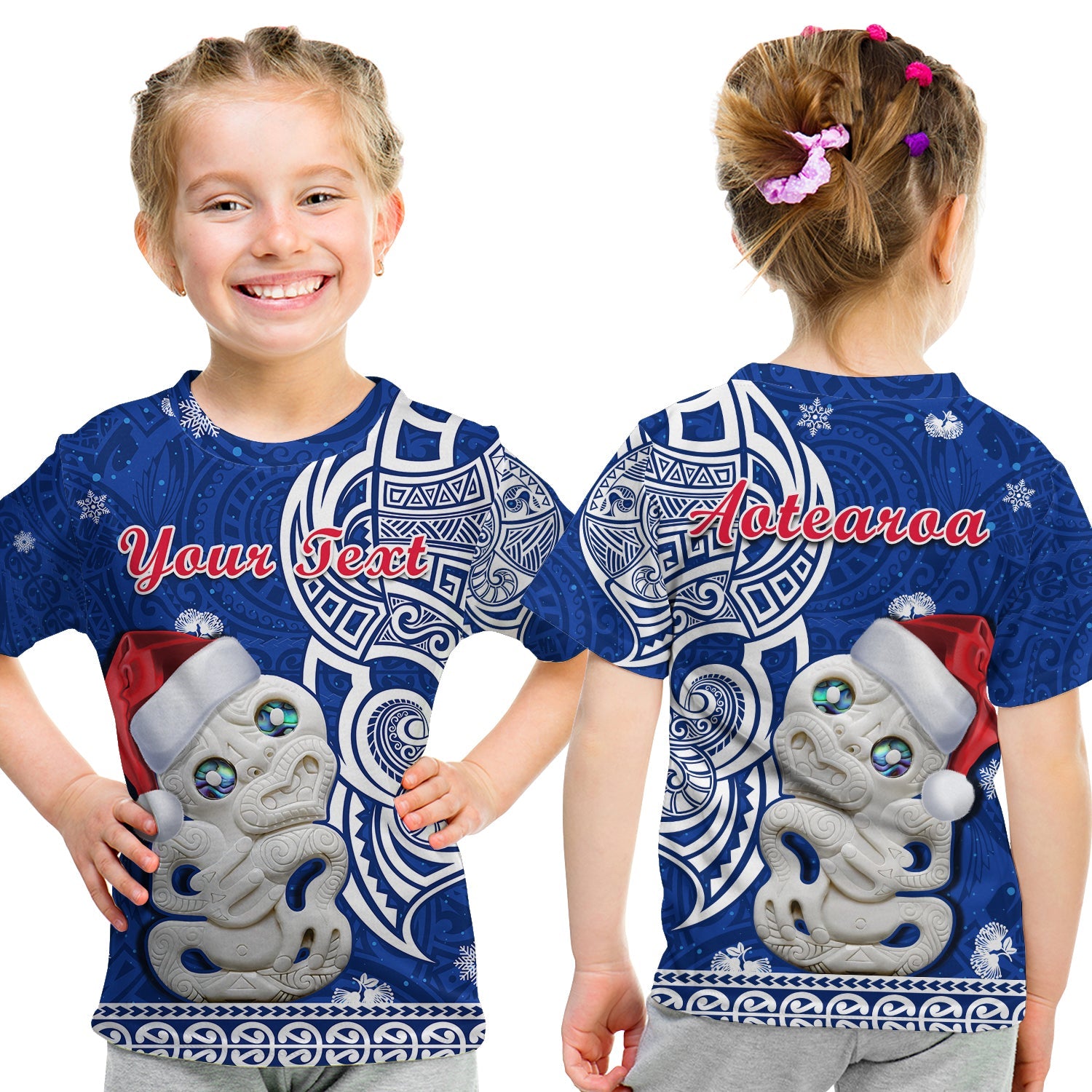 (Custom Personalised) New Zealand Christmas T Shirt KID Hei Tiki Blue Pohutukawa Meri Kirihimete LT14 - Polynesian Pride