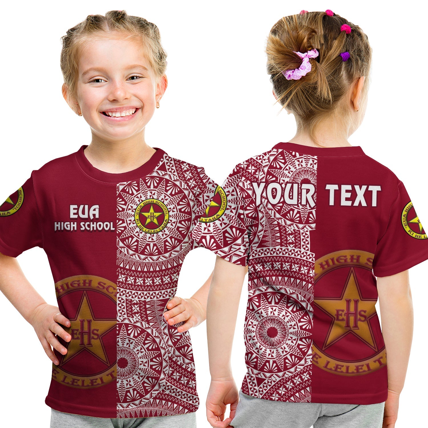 (Custom Personalised) Tonga Eua High School T Shirt KID Tongan Ngatu Pattern LT14 - Polynesian Pride