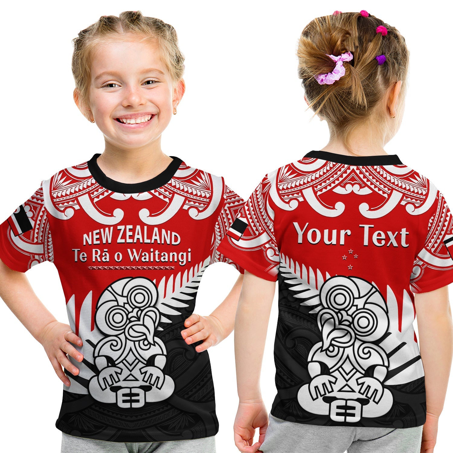 (Custom Personalised) Waitangi Day T Shirt KID Tino Rangatiratanga Flag With Tiki Maori Fern LT14 - Polynesian Pride