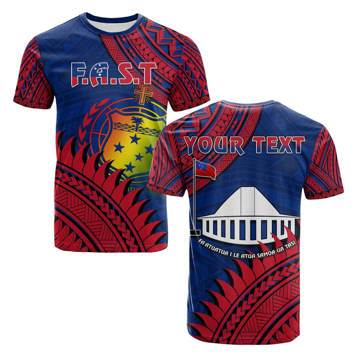 Custom F.A.S.T Samoa T Shirt Samoan Coat of Arms Polynesian Pattern LT14 Blue - Polynesian Pride