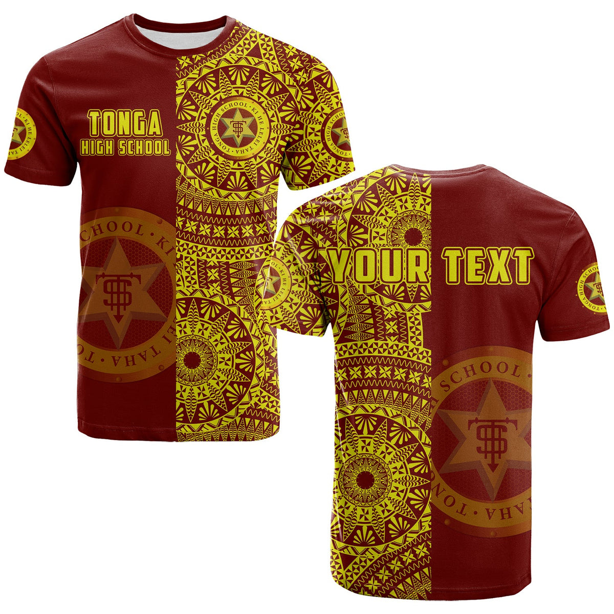 Custom Tonga High School T Shirt Tongan Ngatu Pattern LT14 Adult Red - Polynesian Pride