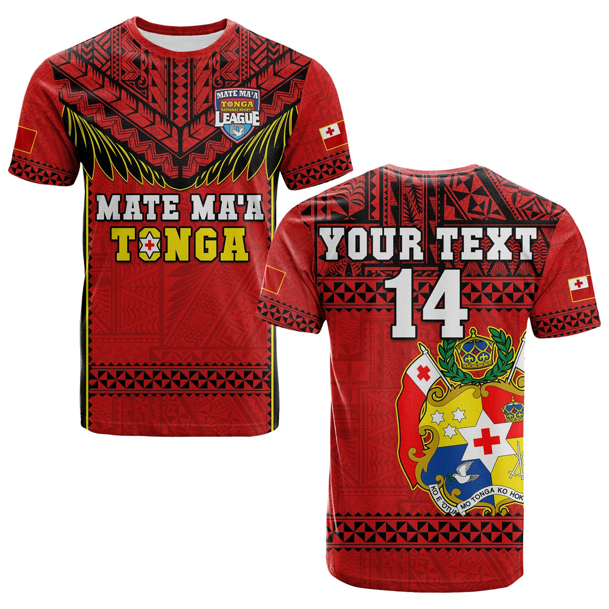 (Custom Text and Number) Tonga Rugby T Shirt Mate Maa Tonga Pacific Ngatu Black LT14 Red - Polynesian Pride