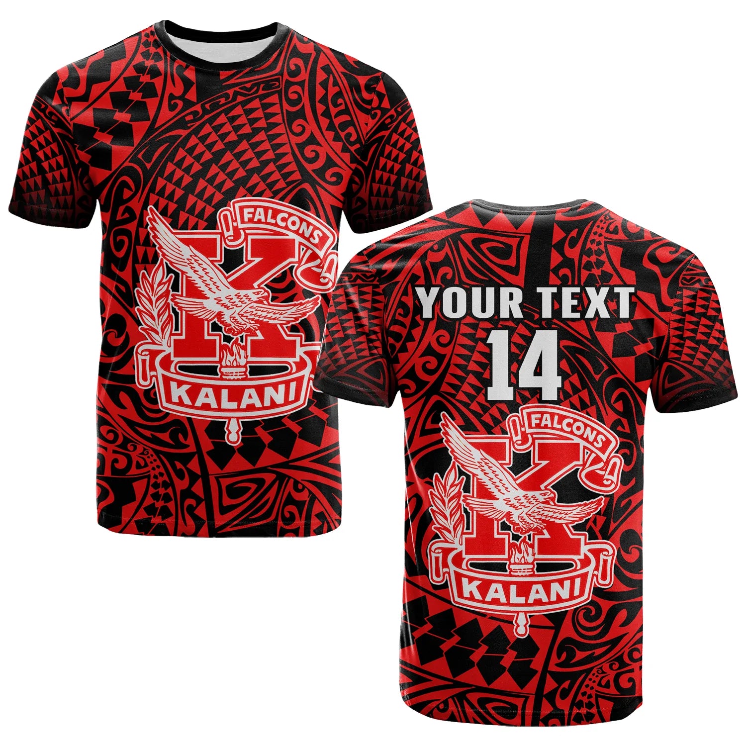 (Custom Text and Number) Hawaii T Shirt Kalani High School Tribal Kakau LT14 Red - Polynesian Pride