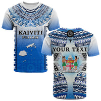 Custom Text and Number Fiji T Shirt Kaiviti Fijian Special Tapa Pattern LT14 Adult Blue - Polynesian Pride