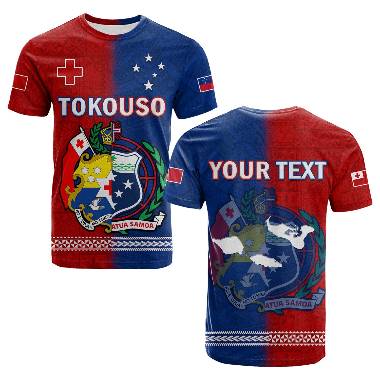 Custom TokoUso T Shirt Tonga and Samoa United We Stand Divided We Fall LT14 Blue - Polynesian Pride