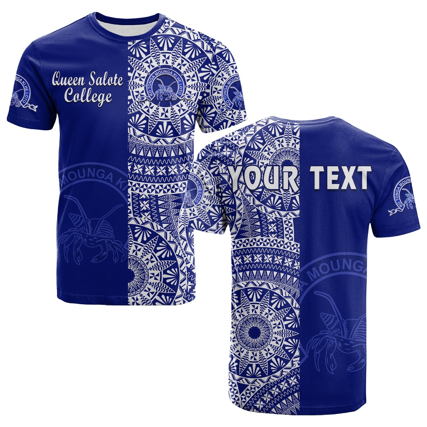 Custom Queen Salote Tonga College T Shirt Tongan Ngatu Pattern LT14 Adult Blue - Polynesian Pride