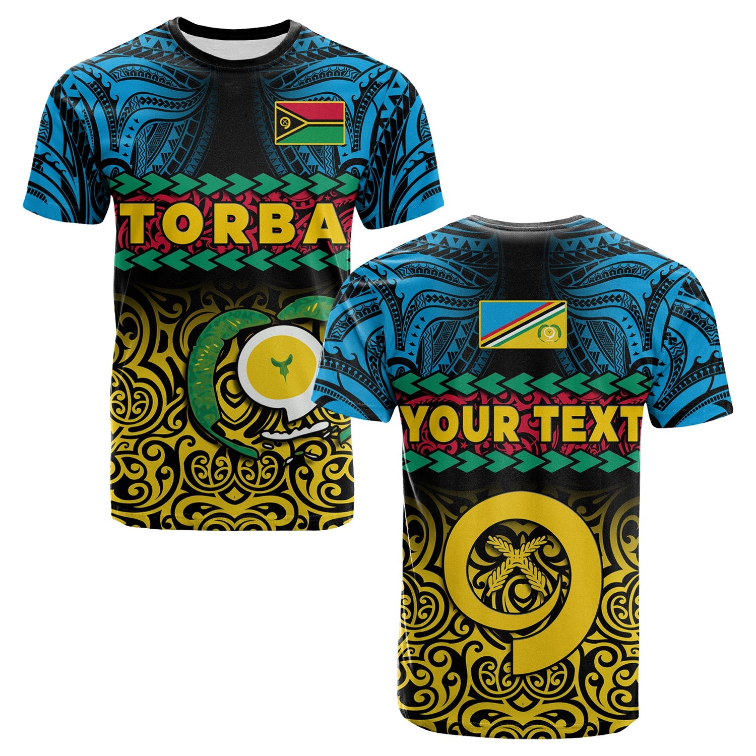 Custom Torba Province T Shirt Vanuatuan Pig Tusk Polynesian Flag Style LT14 Black - Polynesian Pride