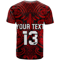 (Custom Text and Number) New Zealand Silver Fern Rugby T Shirt All Black Red NZ Maori Pattern LT13 - Polynesian Pride