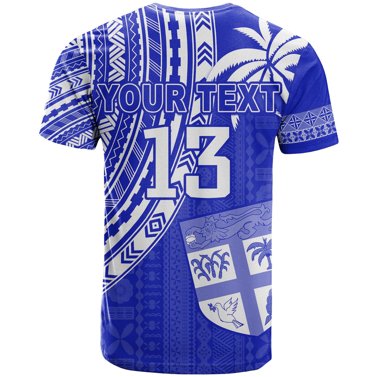 (Custom Text and Number) Fiji Rugby Sevens T Shirt Fijian 7s Tapa Polynesian Blue Ver.02 LT13 - Polynesian Pride
