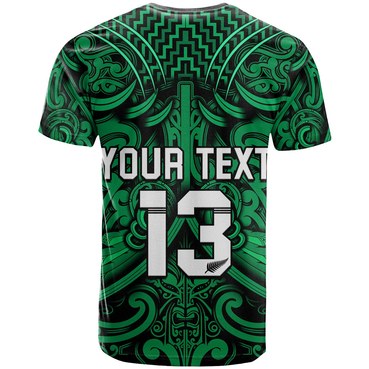 (Custom Text and Number) New Zealand Silver Fern Rugby T Shirt All Black Green NZ Maori Pattern LT13 - Polynesian Pride