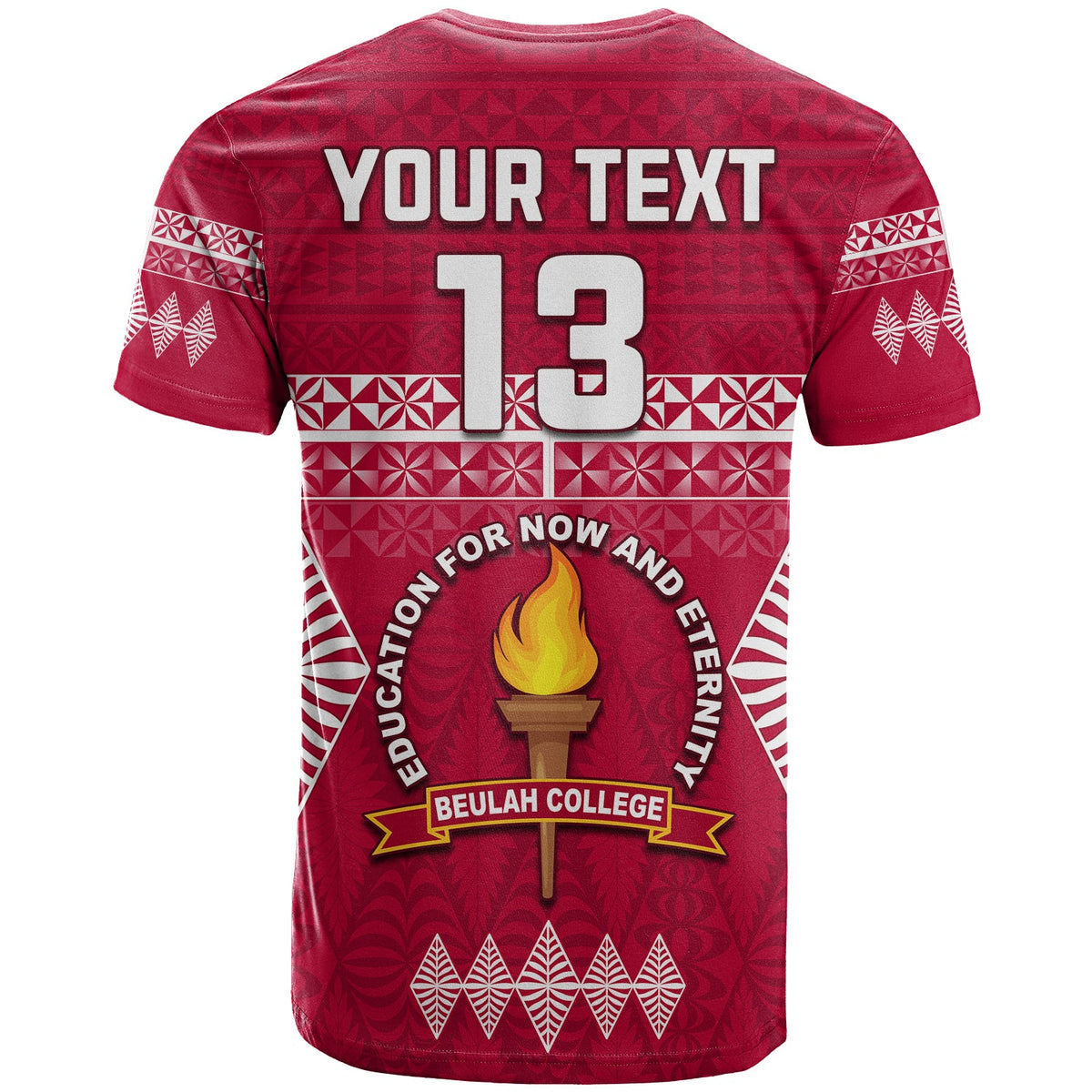 (Custom Text and Number) Beulah College T Shirt Ngatu Pattern Tonga LT13 - Polynesian Pride