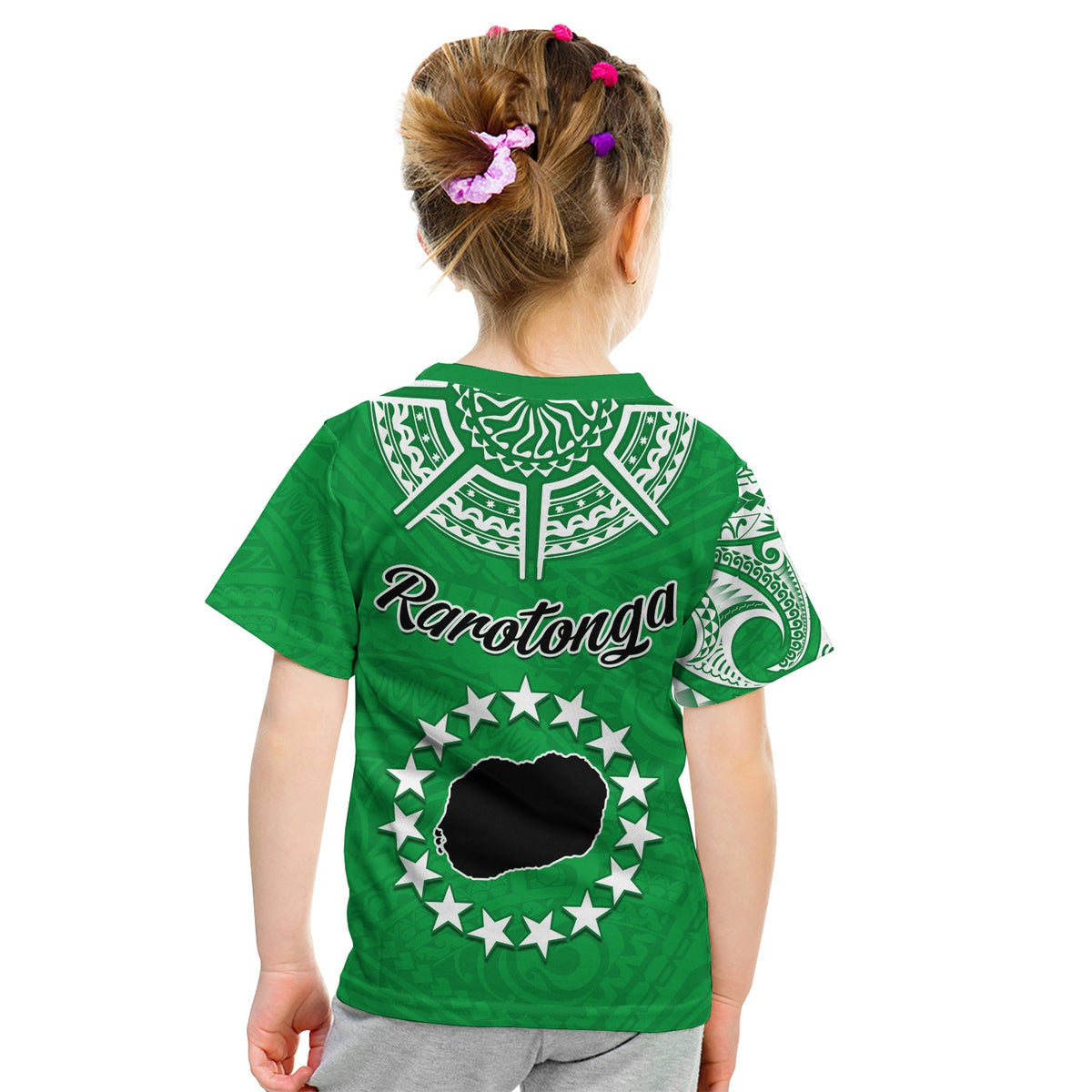 Rarotonga Cook Islands T Shirt KID Turtle and Map Style Green LT13 - Polynesian Pride
