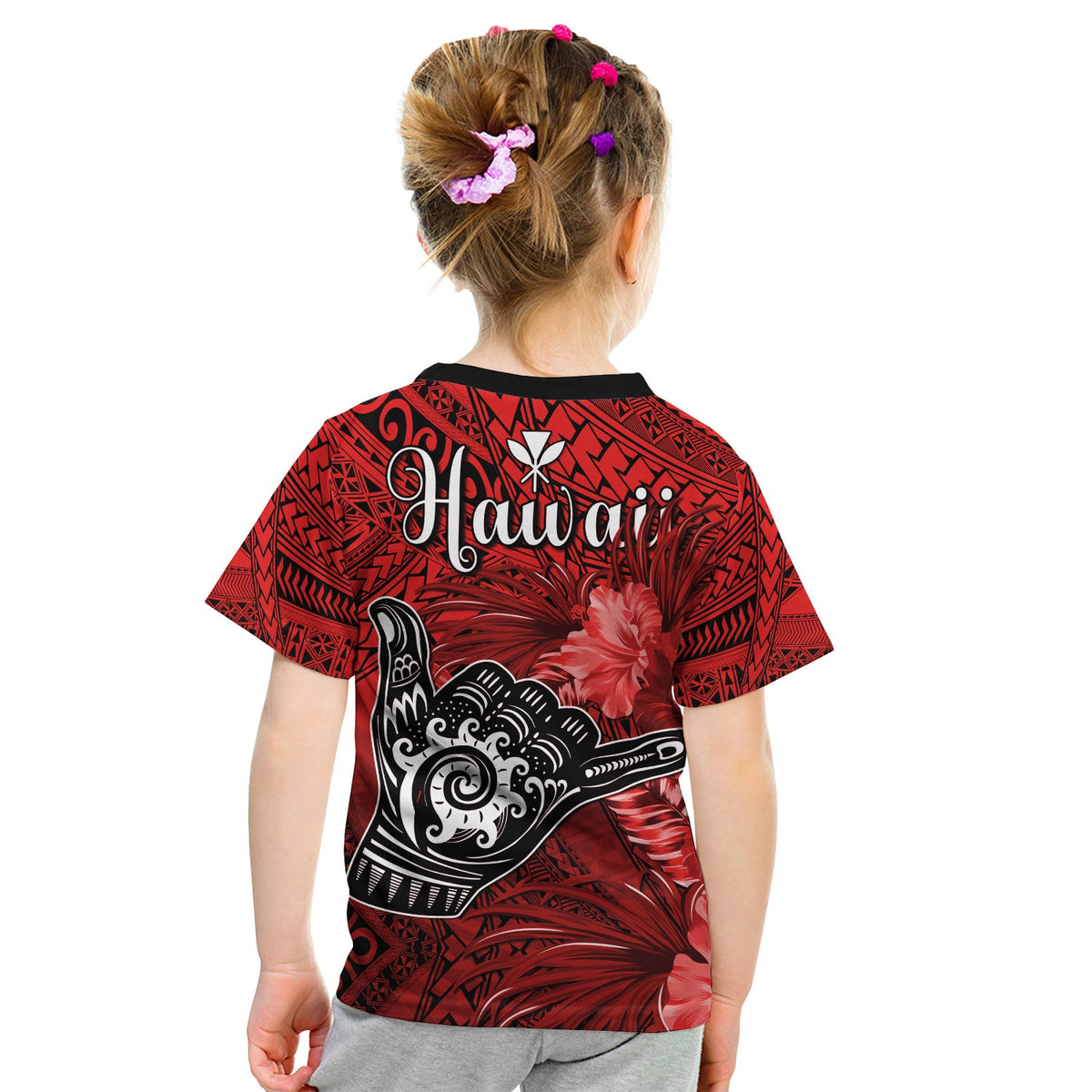 The Shaka Hawaii T Shirt KID Tropical Flowers Red Version LT13 - Polynesian Pride