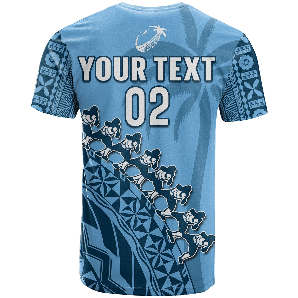(Custom Text and Number) Fiji Tapa Rugby T Shirt Fijian Cibi Dance Tapa Pattern Blue LT14 - Polynesian Pride