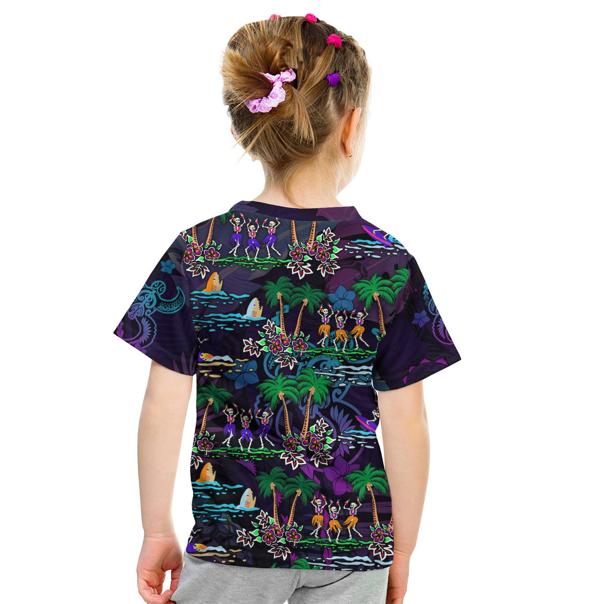 Hawaii Skeleton Dancing T Shirt KID Halloween Hawaiian Turtle LT13 - Polynesian Pride
