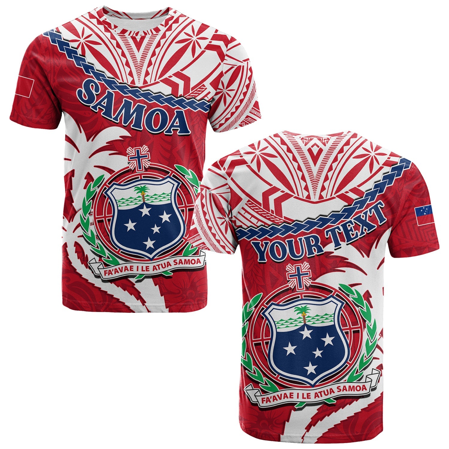 Custom Samoa T Shirt Samoan Coat of Arms With Coconut Red Style LT14 Adult Red - Polynesian Pride