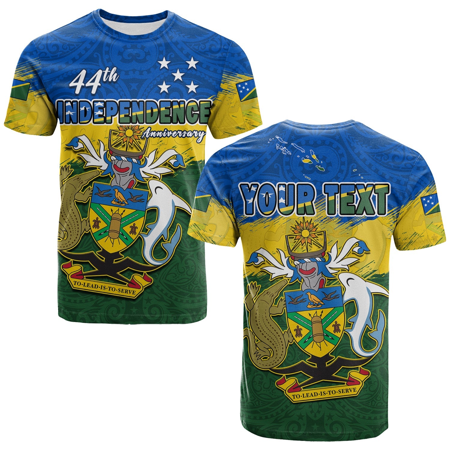 Custom Solomon Islands T Shirt Happy 44th Independence Anniversary Polynesian Pattern LT14 Adult Blue - Polynesian Pride