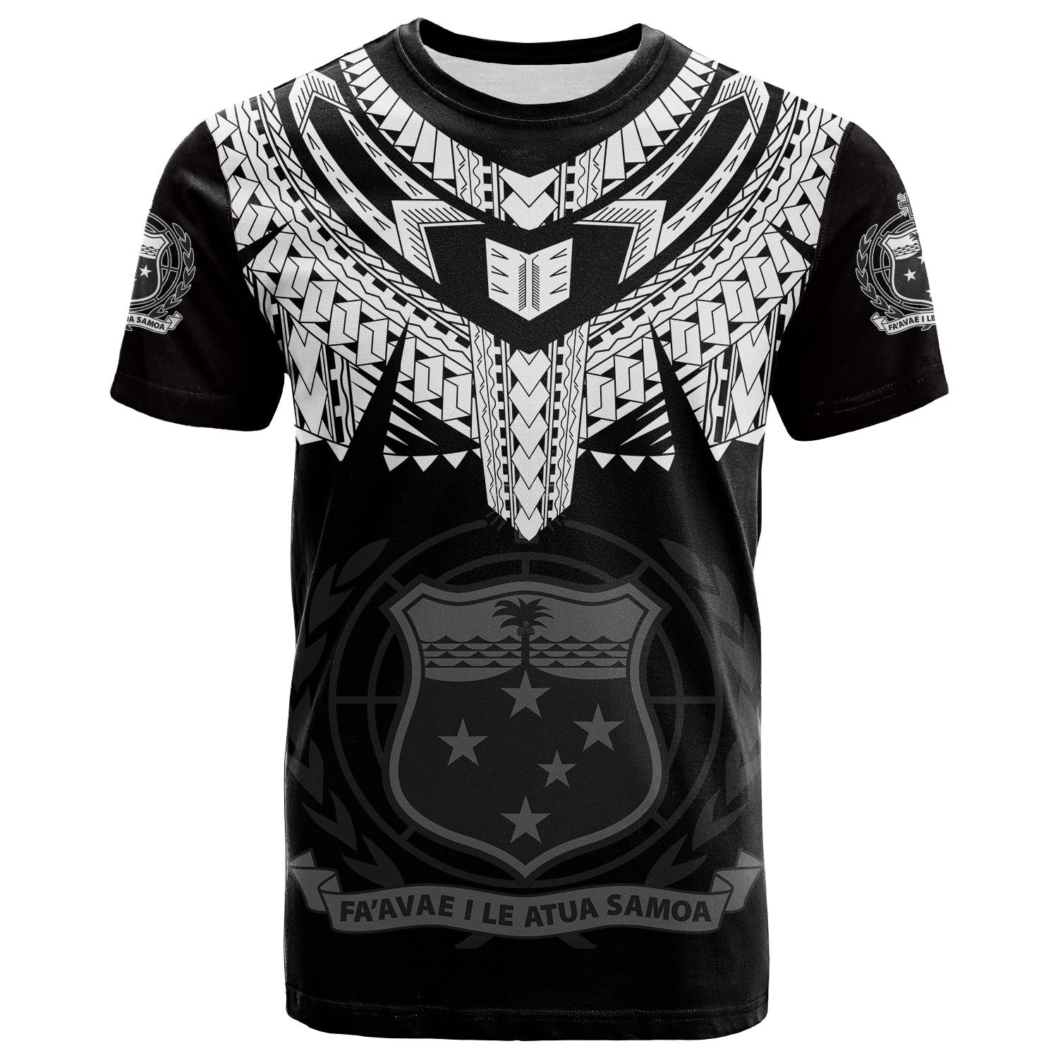 Custom Samoa Tribal Tattoo Coat of Arms T Shirt No.4 LT6 Black - Polynesian Pride