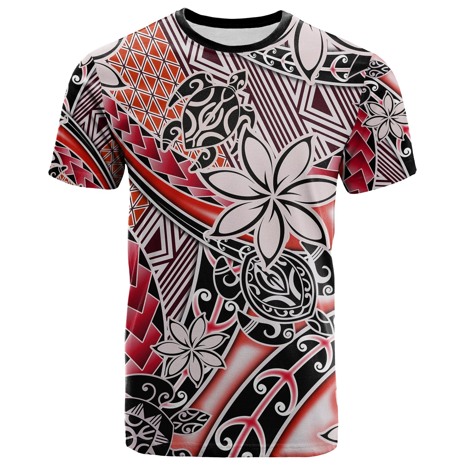 Custom Hawaii T Shirt Tribal Plumeria With Polynesian Turtle Ver.03 LT14 Red - Polynesian Pride