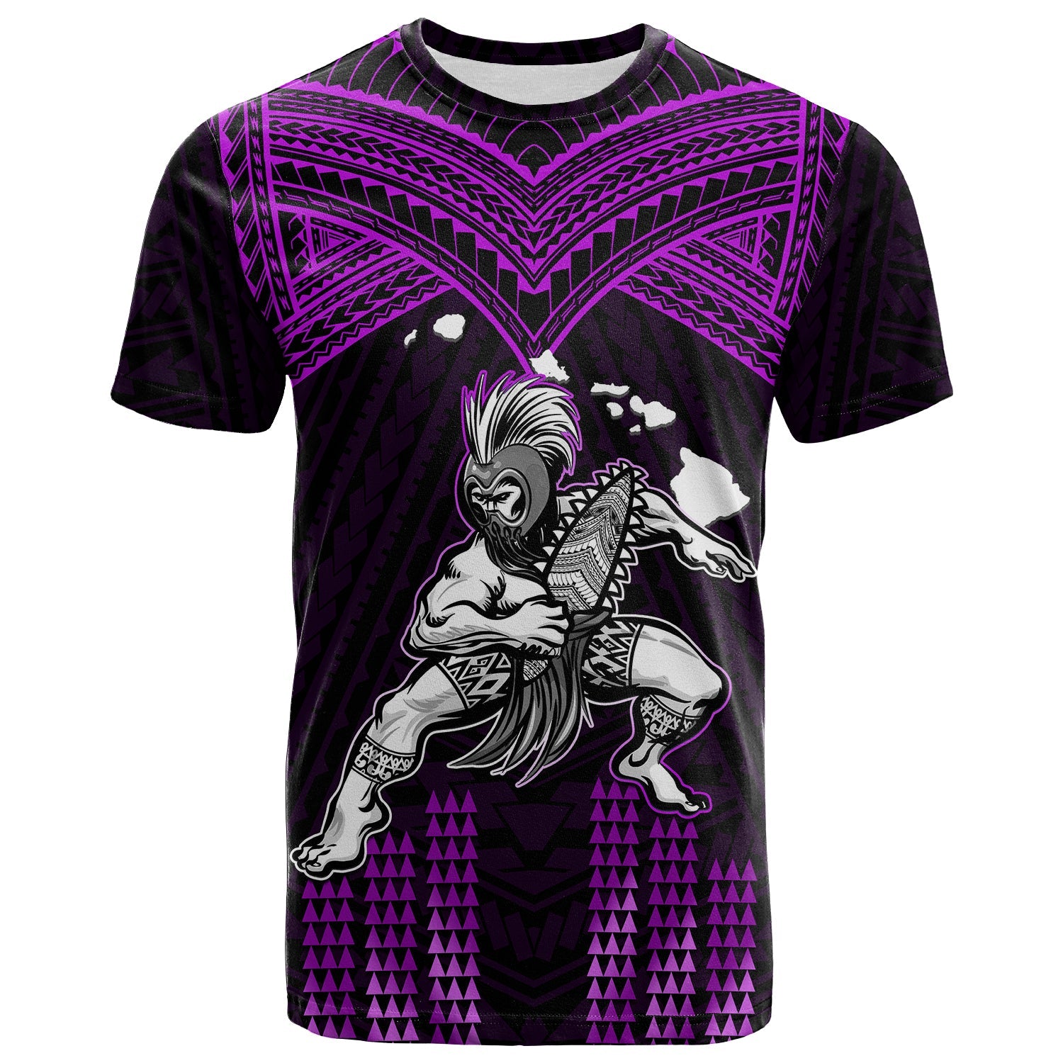 Custom Hawaii T Shirt Hawaiian Warrior With Weapon Polynesian Ver.04 LT14 Purple - Polynesian Pride