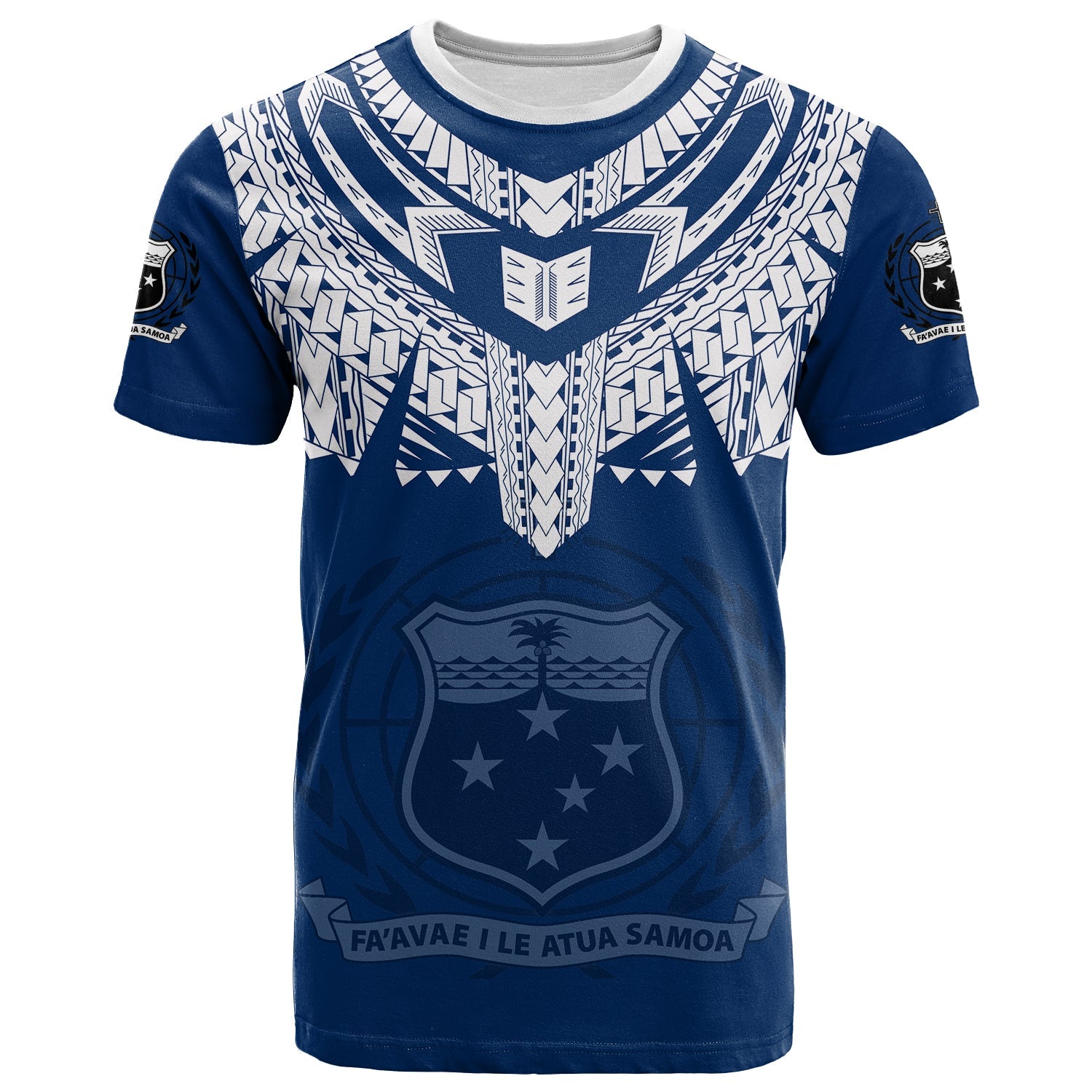 Custom Samoa Tribal Tattoo Coat of Arms T Shirt No.3 LT6 Blue - Polynesian Pride