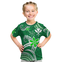 (Custom Personalised) Hawaii Flowers Wave T Shirt KID Kanaka Maoli Green Polynesian LT13 - Polynesian Pride