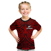 (Custom Text and Number) New Zealand Silver Fern Rugby T Shirt KID All Black Red NZ Maori Pattern LT13 - Polynesian Pride