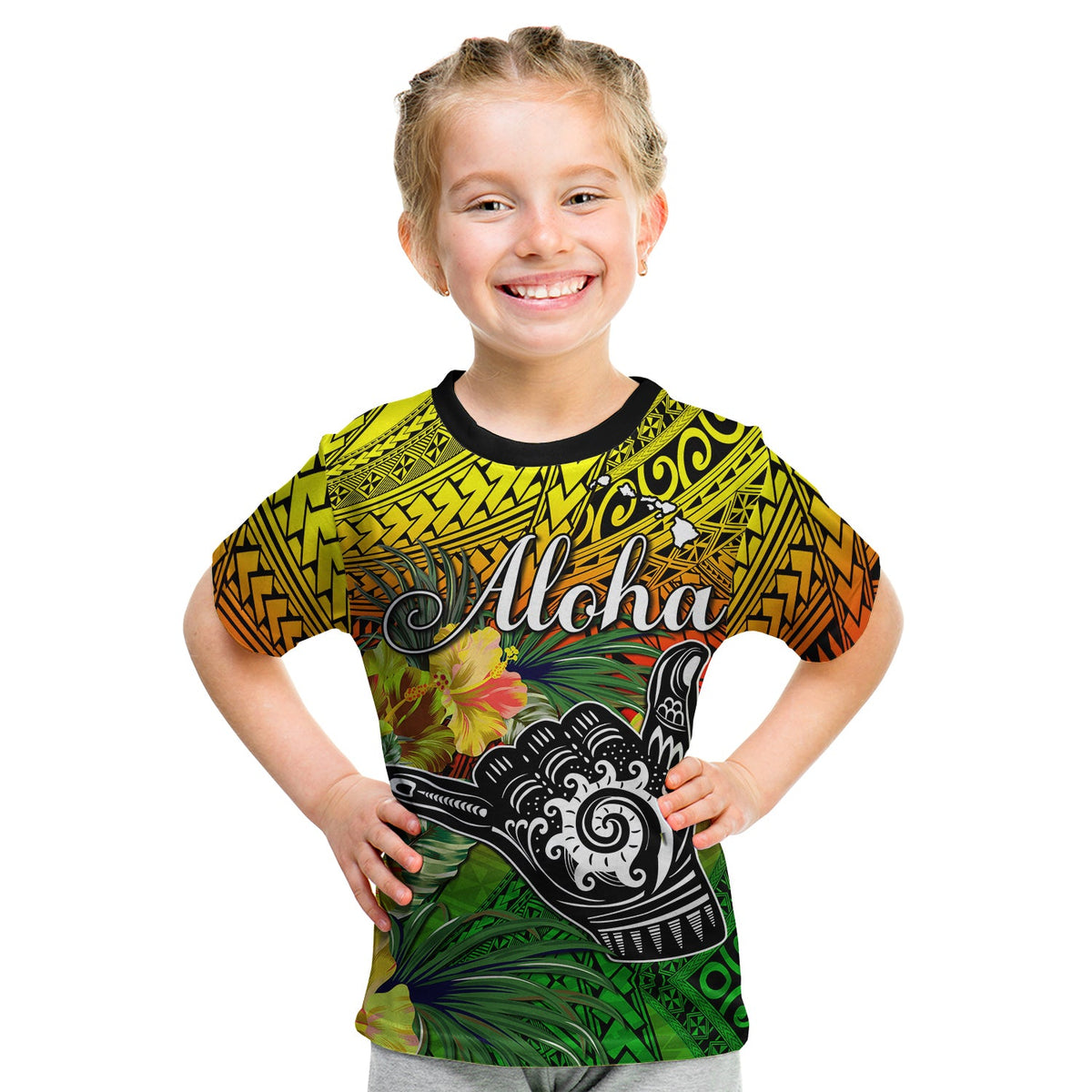 Custom The Shaka Hawaii T Shirt Tropical Flowers Reggae Version LT13 - Polynesian Pride