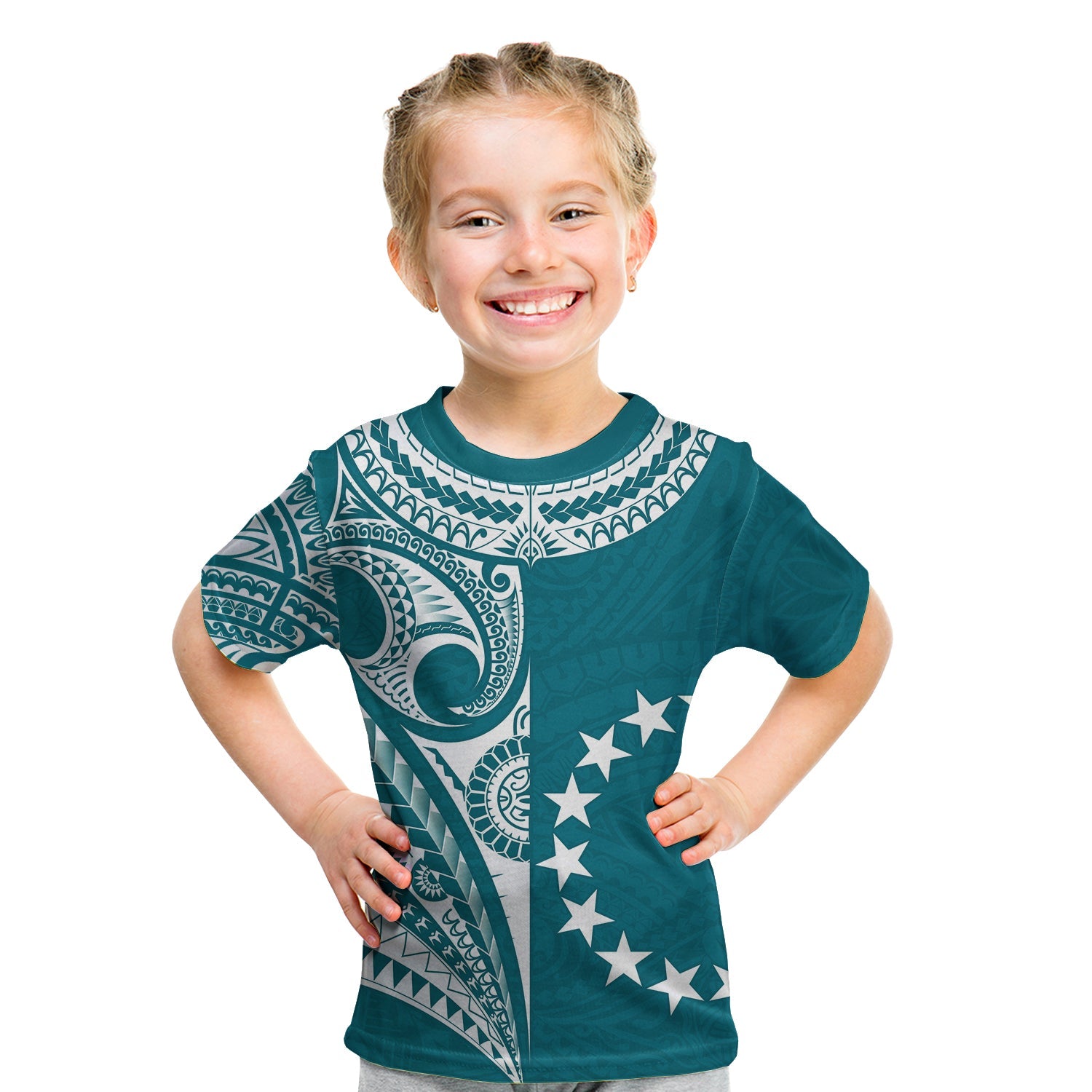 Cook Islands Tatau T Shirt KID Symbolize Passion Stars Version Blue LT13 - Polynesian Pride