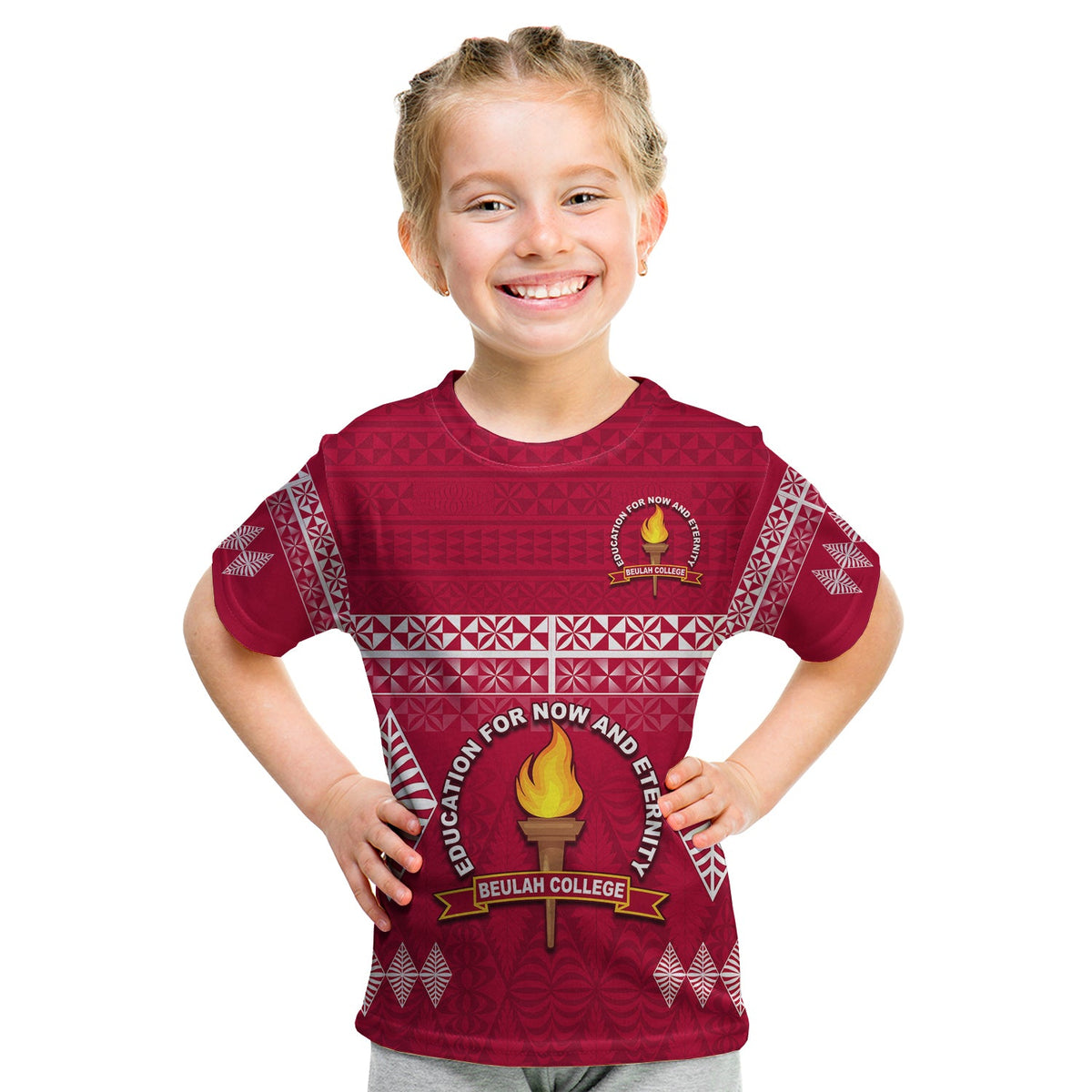 Beulah College T Shirt KID Ngatu Pattern Tonga LT13 Youth XL Size14 - Polynesian Pride