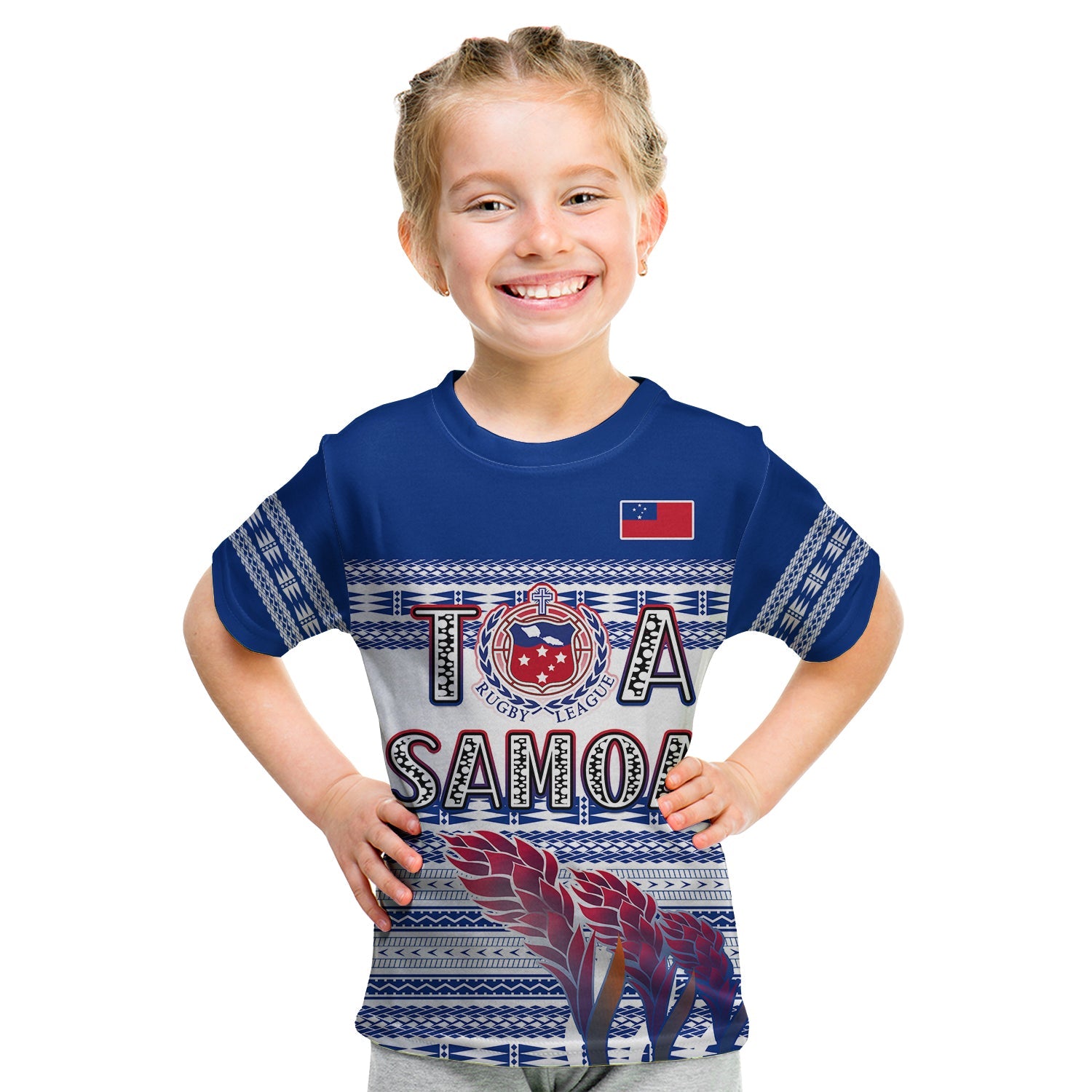 Toa Samoa Rugby T Shirt KID Uso Aso Uma Go Champions White LT13 - Polynesian Pride