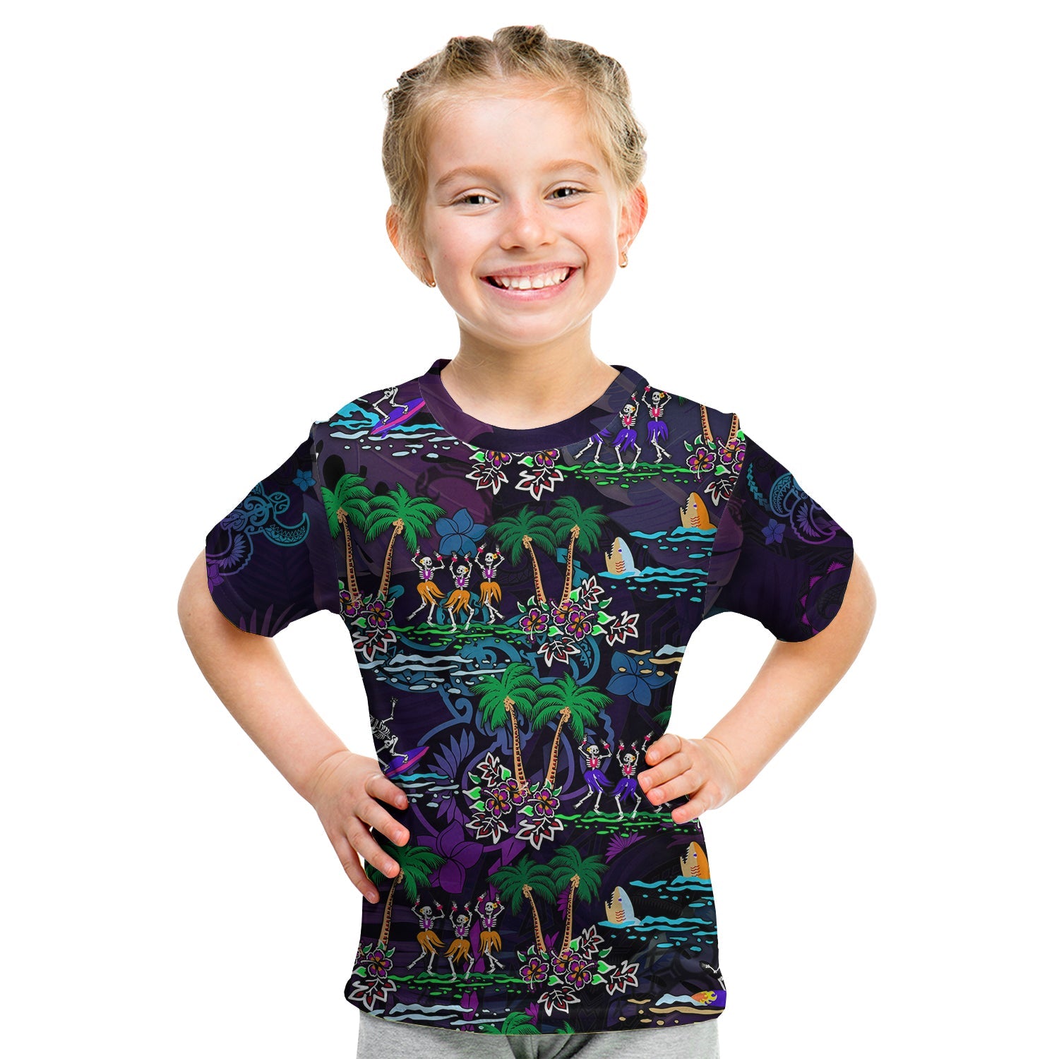 Hawaii Skeleton Dancing T Shirt KID Halloween Hawaiian Turtle LT13 Youth XL Size14 - Polynesian Pride