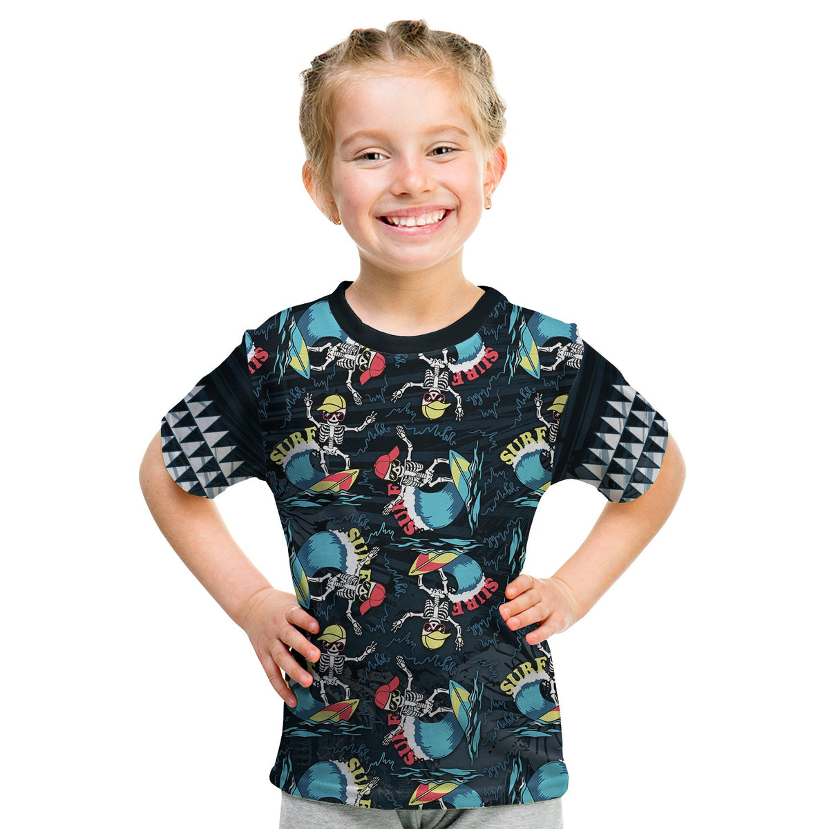 Hawaii Skeleton Surf T Shirt KID Halloween Hawaiian Tribal LT13 Youth XL Size14 - Polynesian Pride