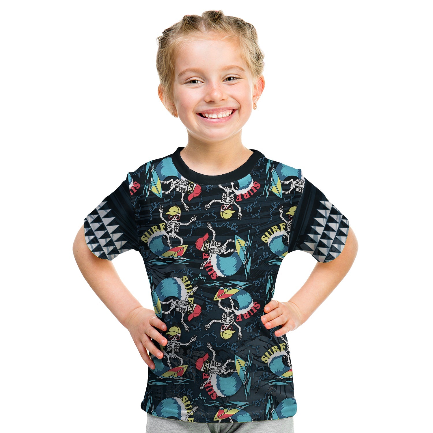 Hawaii Skeleton Surf T Shirt KID Halloween Hawaiian Tribal LT13 Youth XL Size14 - Polynesian Pride
